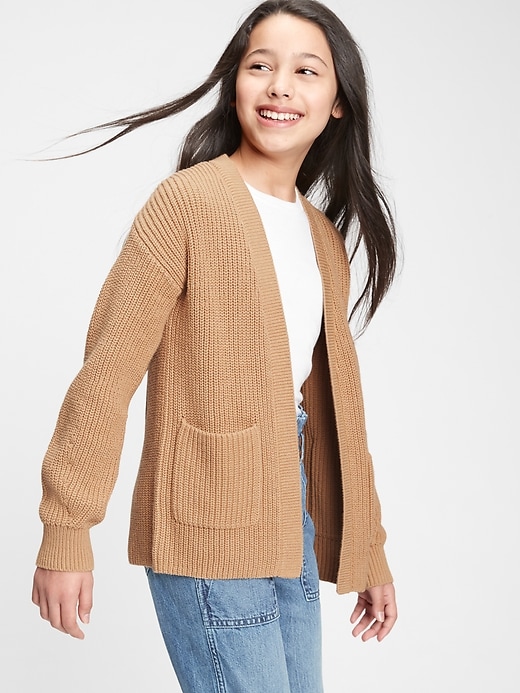 2 of 8 showing, with the color deerfield brown of product Kids Open-Front Cardigan