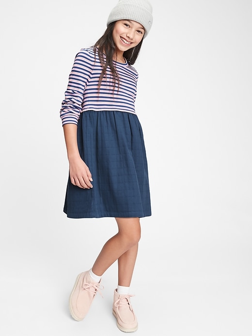 2 of 8 showing, with the color multi stripe of product Kids Mix-Media Skater Dress