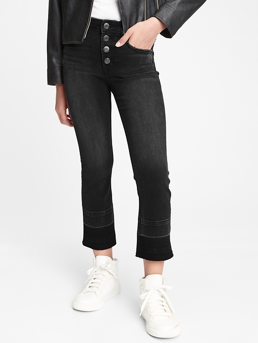 2 of 8 showing, with the color black wash of product Kids High-Rise Flare Cropped Jeans