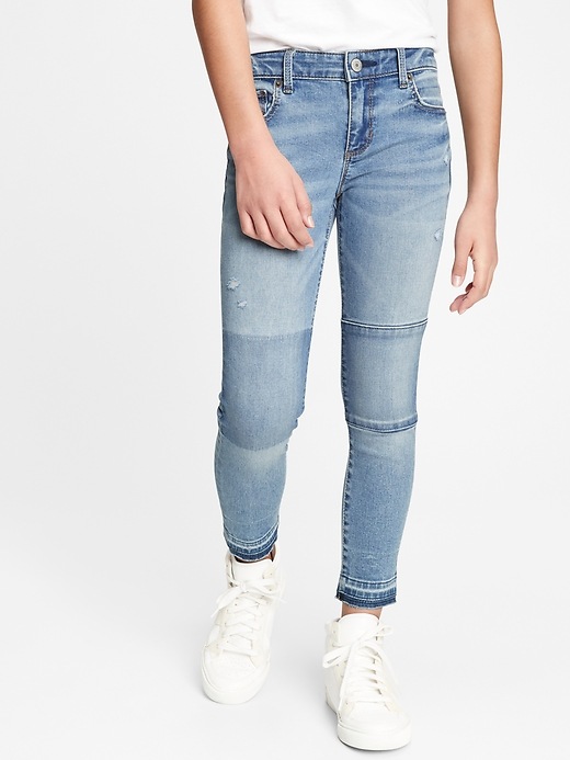 2 of 8 showing, with the color medium wash of product Kids Patch Skinny Ankle Jeans with Stretch