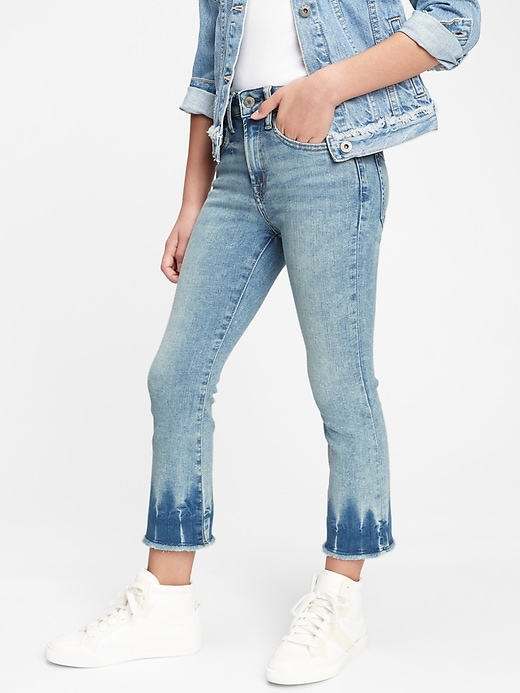 2 of 8 showing, with the color medium wash of product Kids High Rise Flare Cropped Jeans with Stretch