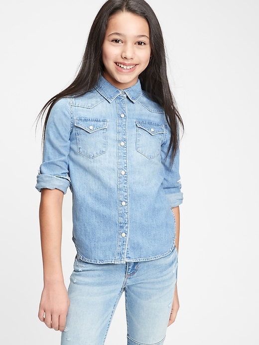 2 of 8 showing, with the color medium wash of product Kids Western Denim Shirt