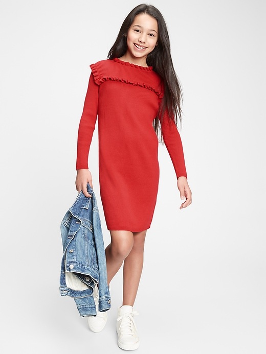 Image number 2 showing, Kids Ruffle Ribbed Knit Dress