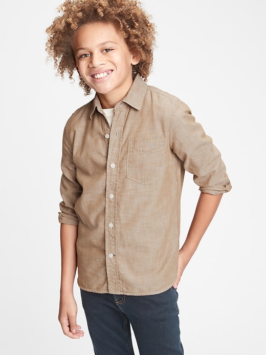2 of 8 showing, with the color natural beige of product Kids Chambray Shirt