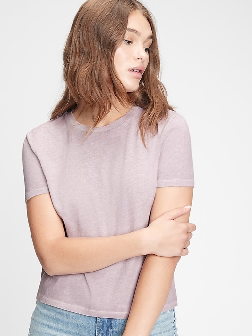 1 of 8 showing, with the color elderberry pink of product Shrunken T-Shirt