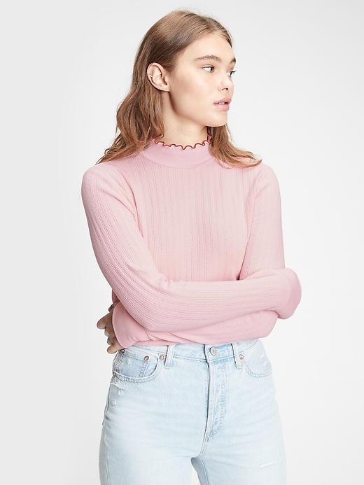 View large product image 1 of 1. Pointelle Mockneck T-Shirt