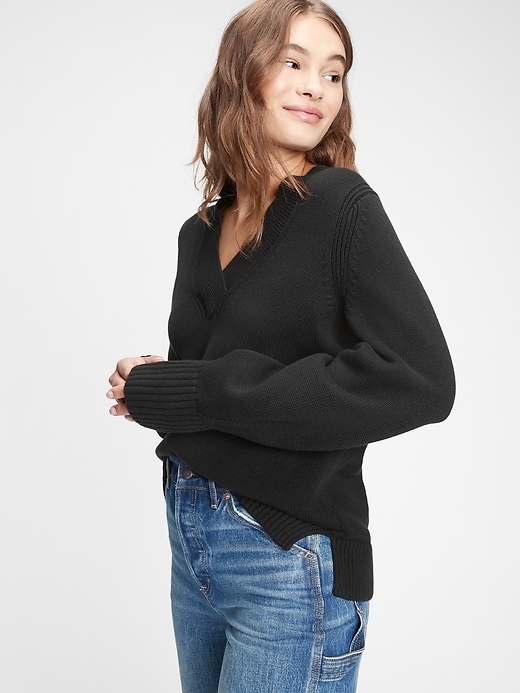1 of 8 showing, with the color true black of product Crossover V-Neck Sweater