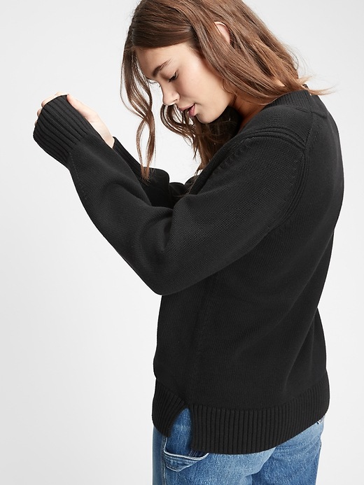 2 of 8 showing, with the color true black of product Crossover V-Neck Sweater