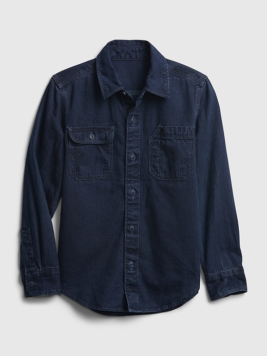 1 of 8 showing, with the color dark wash of product Kids Denim Shirt