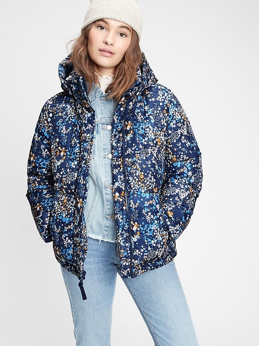 1 of 8 showing, with the color navy blue floral of product Upcycled Midweight Puffer Jacket