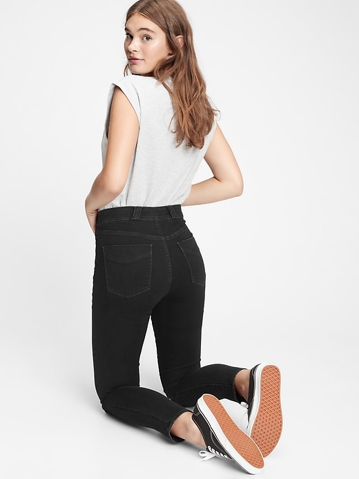 2 of 8 showing, with the color absolute black of product Sky High Rise True Skinny Jeans with Secret Smoothing Pockets