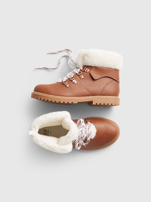1 of 8 showing, with the color cognac of product Kids Sherpa Worker Boots