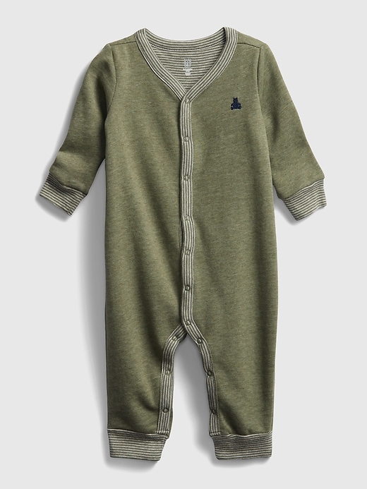 1 of 8 showing, with the color green heather of product Baby Fleece One-Piece