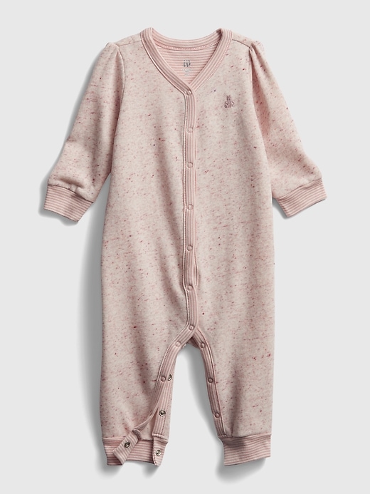 1 of 8 showing, with the color pink heather of product Baby Fleece Long Sleeve One-Piece