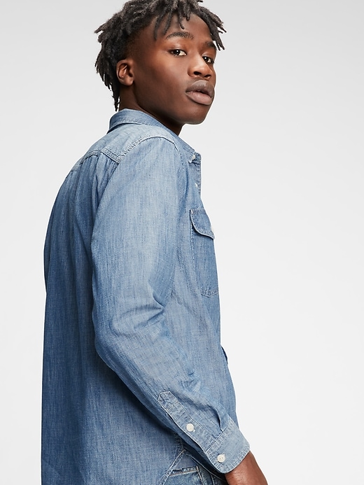 2 of 8 showing, with the color chambray of product Workforce Collection Denim Chambray Shirt