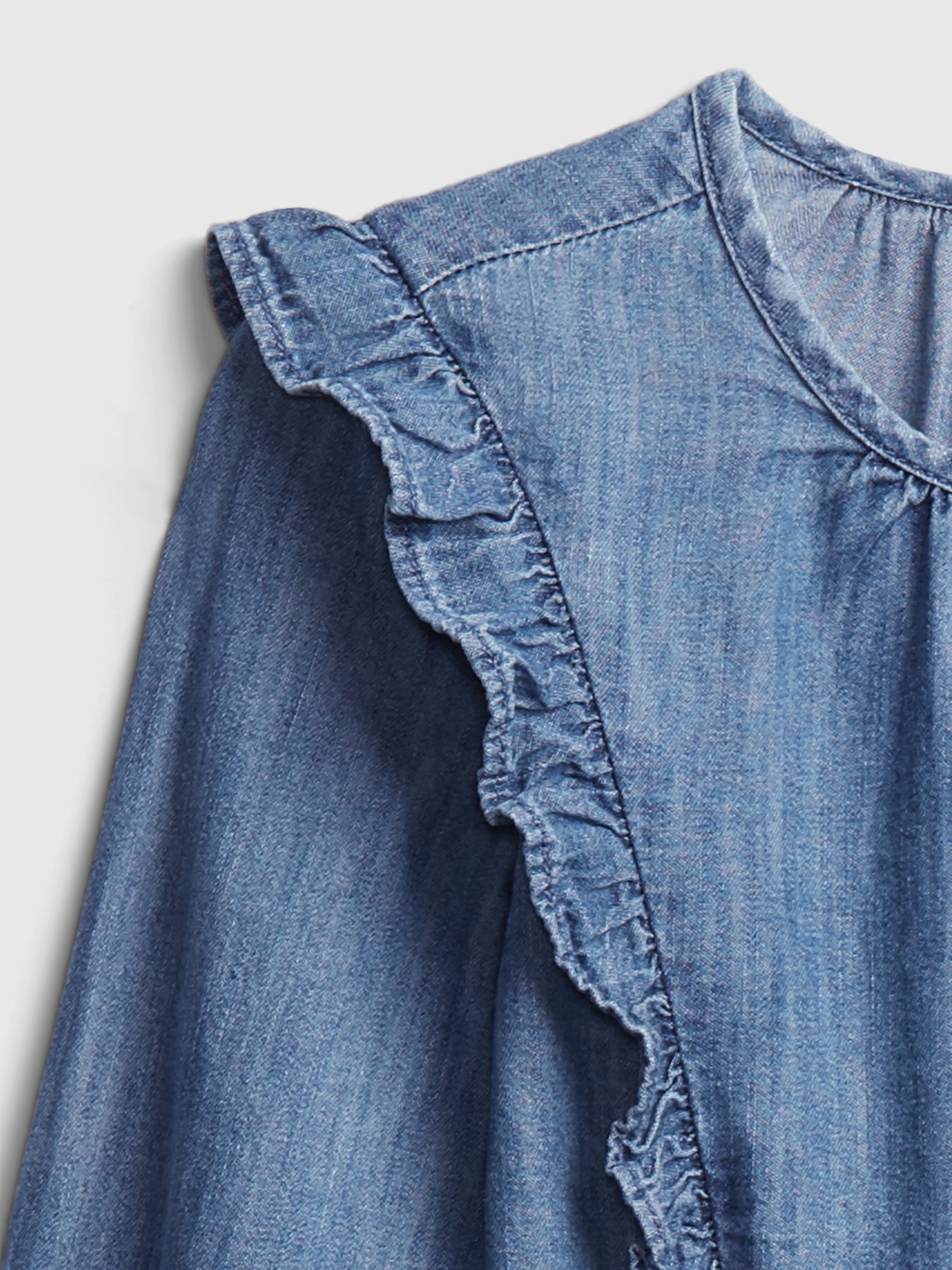 blue jean ruffle shirt