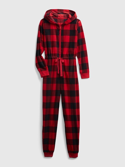 2 of 8 showing, with the color red buffalo check of product Adult Fleece Plaid One-Piece