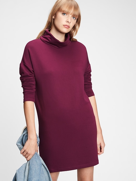 1 of 8 showing, with the color secret plum purple of product Cowlneck Dress