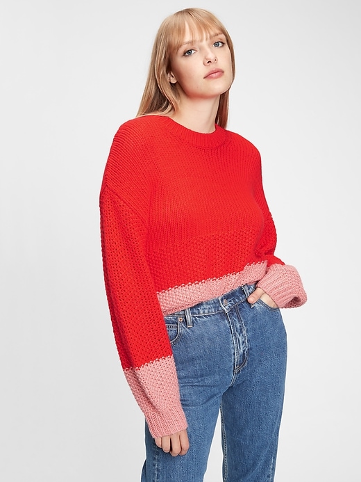 1 of 8 showing, with the color red & pink of product Crewneck Sweater