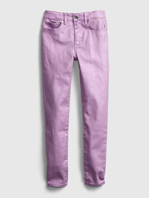 1 of 8 showing, with the color lavender of product Kids High Rise Foil Jeggings with Stretch