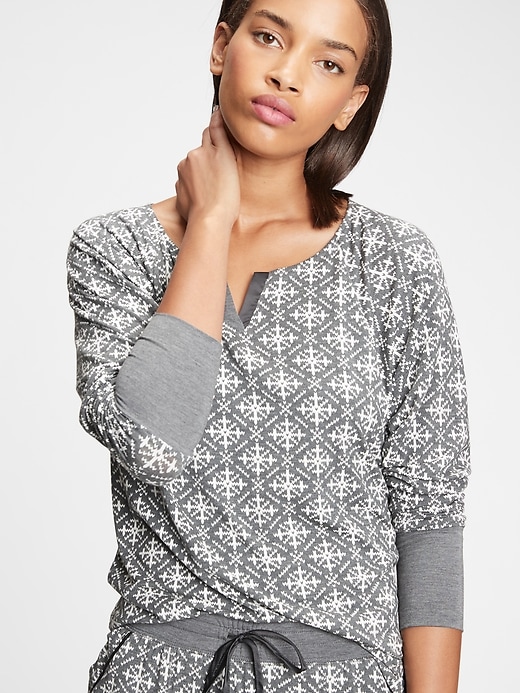 1 of 8 showing, with the color charcoal grey snowflake of product Adult Split-Neck Top in Modal