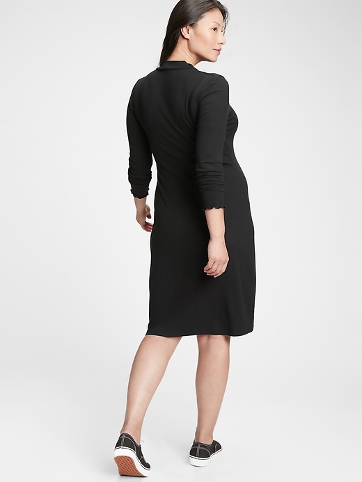 2 of 8 showing, with the color true black of product Maternity Mockneck Ribbed Dress