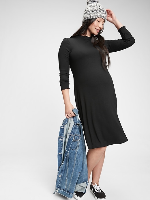 1 of 8 showing, with the color true black of product Maternity Mockneck Ribbed Dress