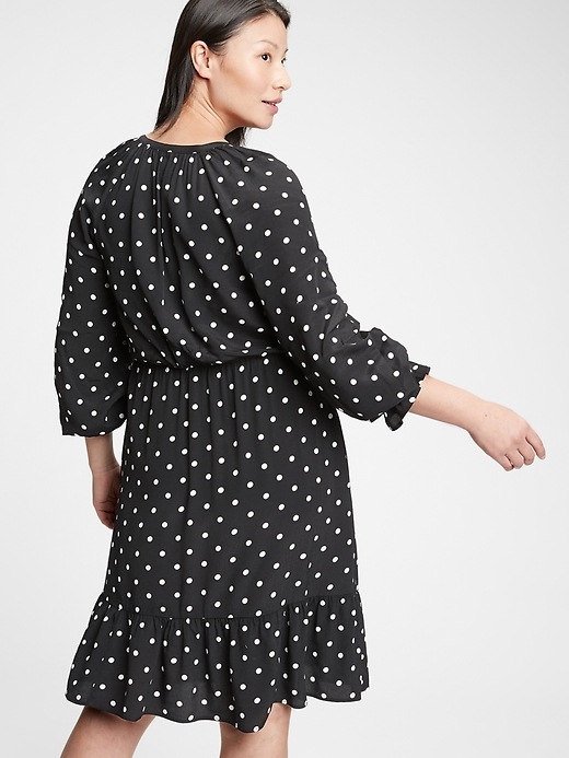 2 of 8 showing, with the color black dots of product Maternity Tie-Neck Raglan Dress
