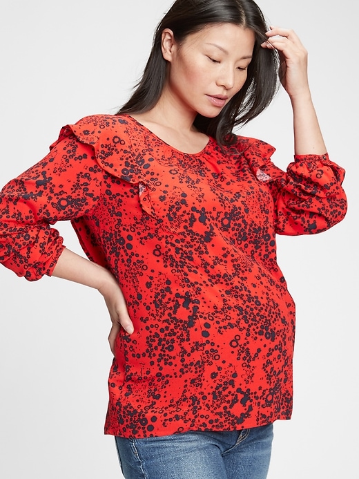 Image number 1 showing, Maternity Nursing Ruffle Shoulder Top