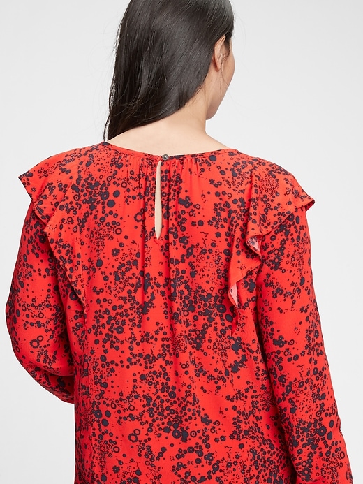 2 of 8 showing, with the color red floral print of product Maternity Nursing Ruffle Shoulder Top