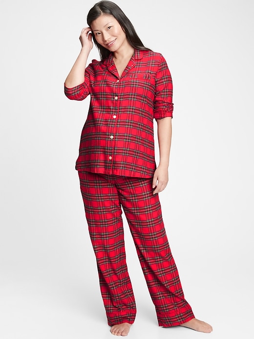 1 of 8 showing, with the color multi plaid of product Maternity Flannel PJ Set