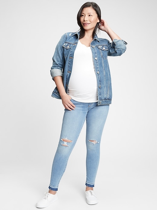 Image number 1 showing, Maternity Full Panel Destructed Legging Jeans