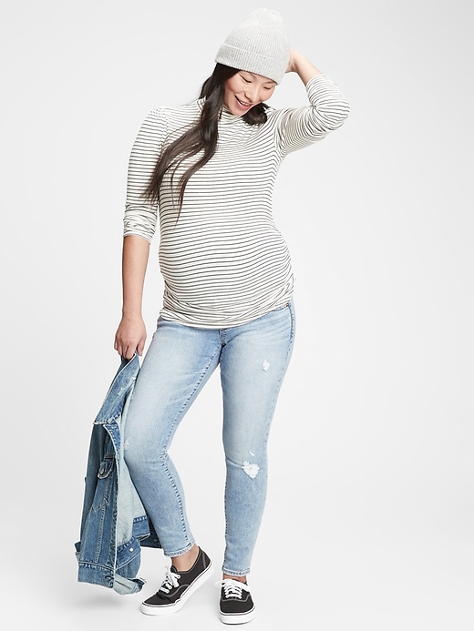Image number 4 showing, Maternity True Waistband Full Panel Distressed Skinny Jeans With Washwell&#153