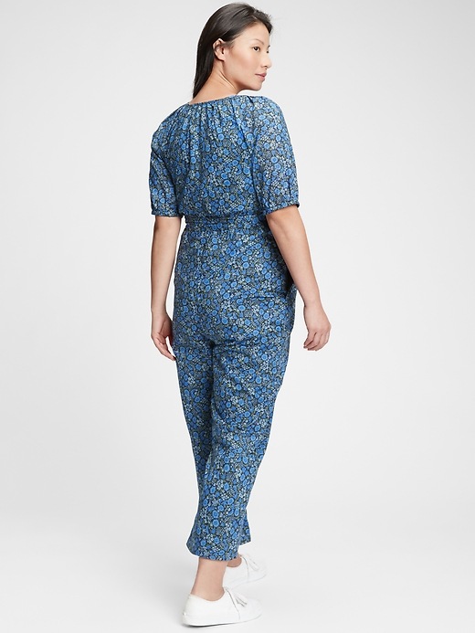 2 of 8 showing, with the color blue floral print of product Maternity Print Raglan Jumpsuit