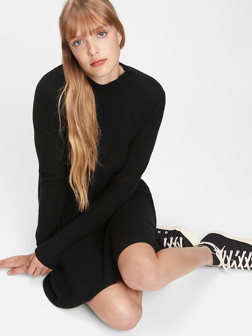 1 of 8 showing, with the color true black of product Fit & Flare Rib Dress