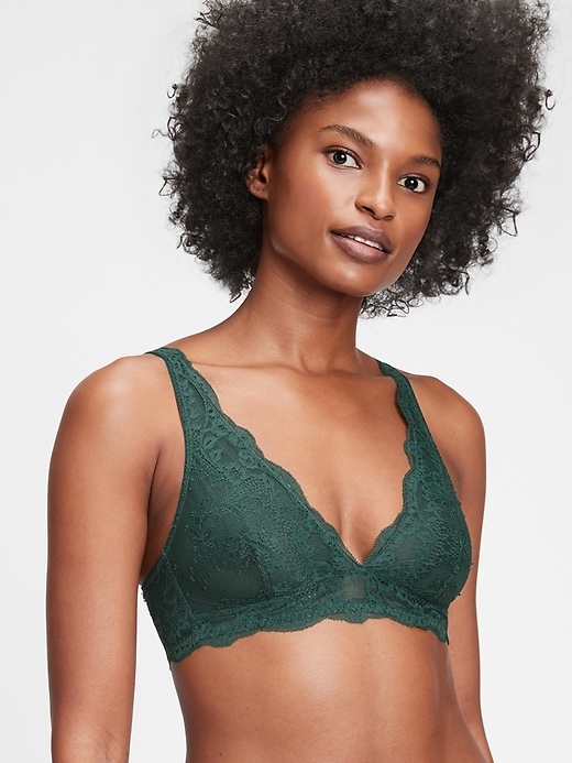 1 of 8 showing, with the color pine green of product Lace Plunge Bralette