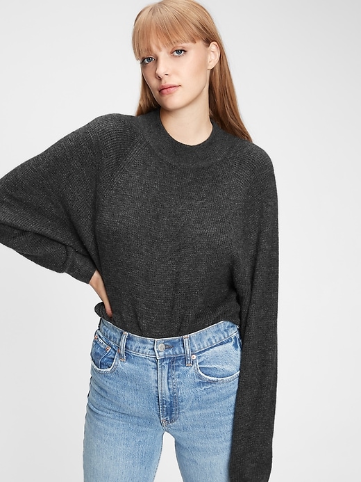 1 of 8 showing, with the color charcoal grey of product Waffle-Stitch Mockneck Sweater