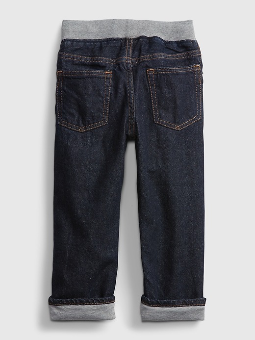 2 of 8 showing, with the color rinse washed indigo of product Toddler Pull-On Lined Rib Waist Straight Jeans