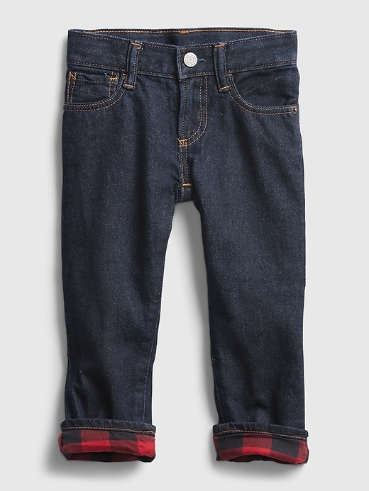 Image number 1 showing, Toddler Plaid Lined Straight Jeans