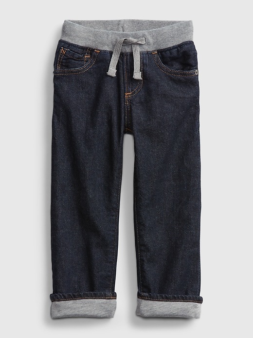 Image number 1 showing, Toddler Pull-On Lined Rib Waist Straight Jeans