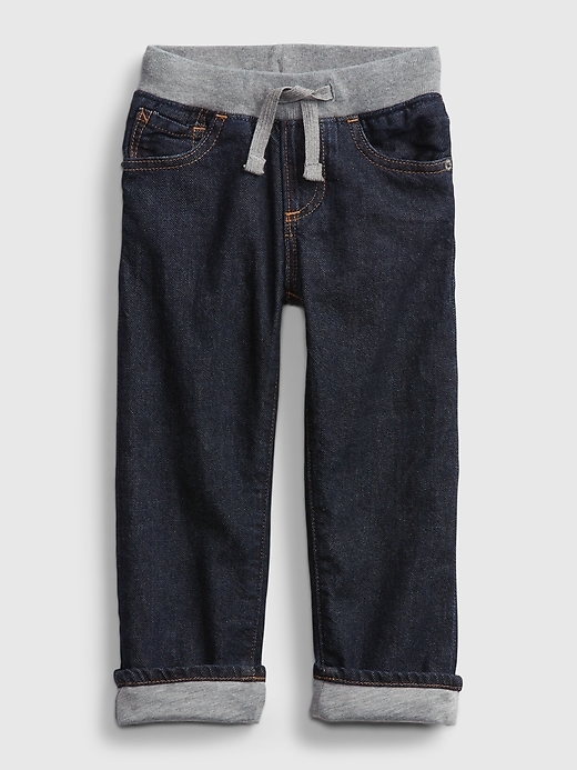 1 of 8 showing, with the color rinse washed indigo of product Toddler Pull-On Lined Rib Waist Straight Jeans