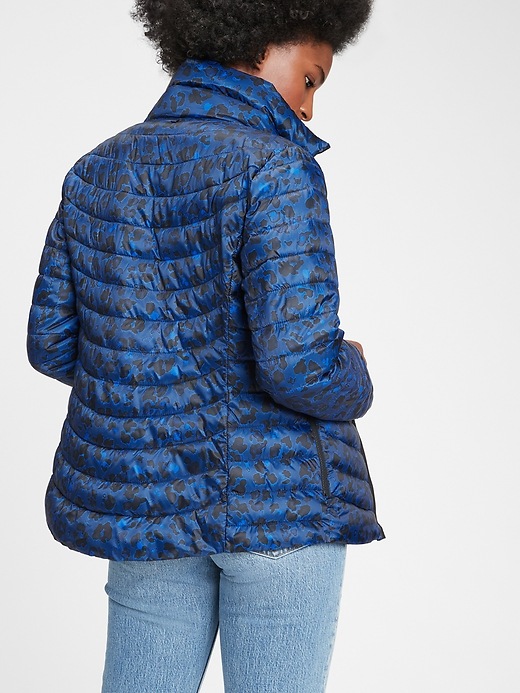 2 of 8 showing, with the color blue cheetah print of product Upcycled Lightweight Puffer Jacket