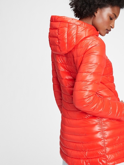 2 of 8 showing, with the color vermillion red of product Upcycled Lightweight Puffer Coat