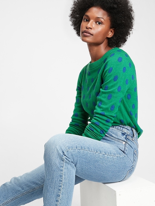1 of 8 showing, with the color green & blue dot of product Dotty Boatneck Sweater