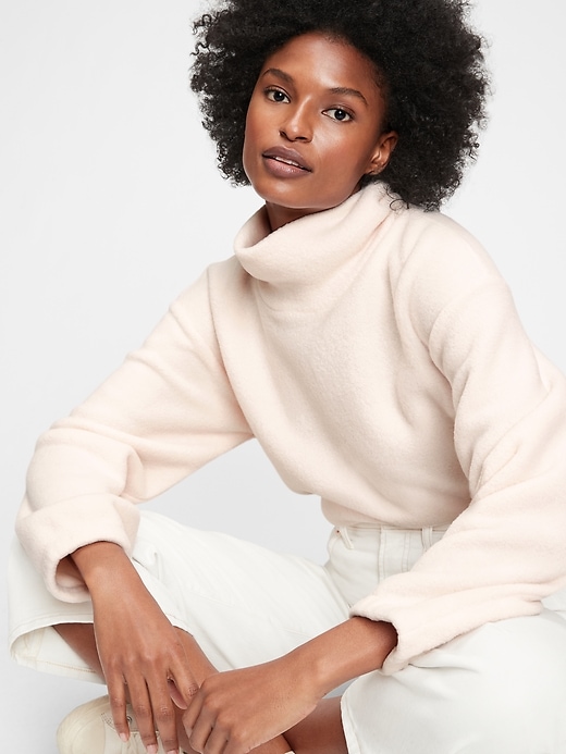 1 of 8 showing, with the color oyster beige of product Fleece Turtleneck Sweatshirt
