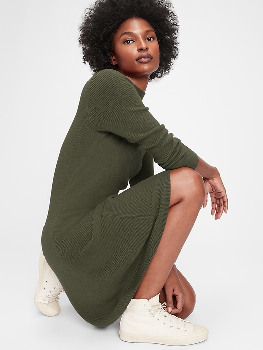 1 of 8 showing, with the color aspen green of product Fit & Flare Rib Dress