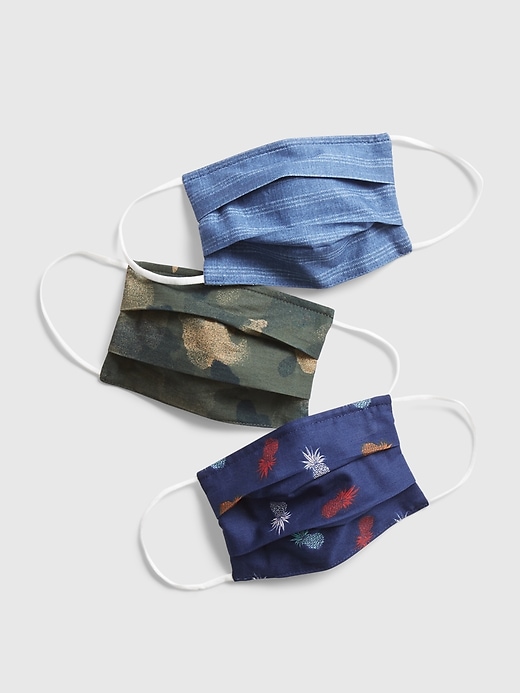 1 of 8 showing, with the color navy stripe of product Kids' Full-Coverage Accordion Mask (3-pack)
