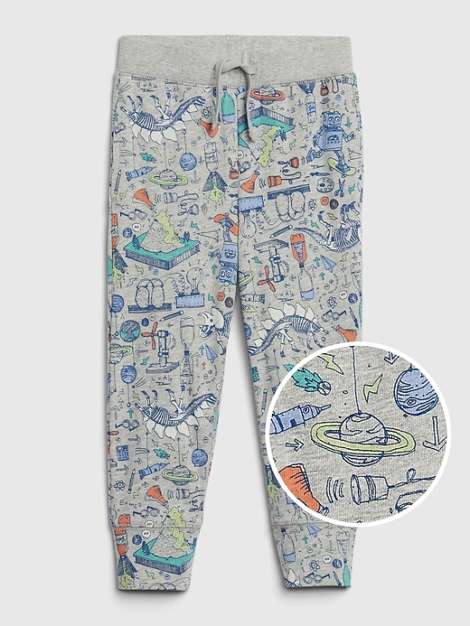 1 of 8 showing, with the color light heather grey of product Toddler Organic Cotton Mix and Match Print Pull-On Joggers