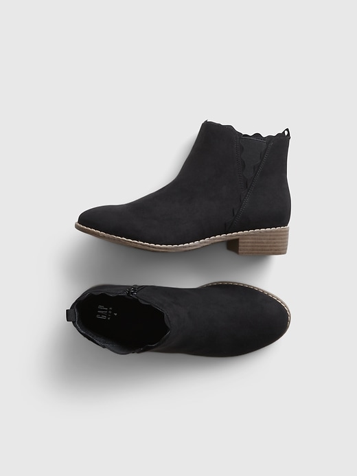 1 of 8 showing, with the color true black of product Kids Scalloped Ankle Boots