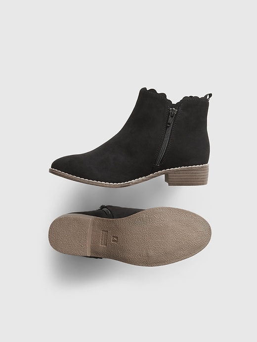 2 of 8 showing, with the color true black of product Kids Scalloped Ankle Boots